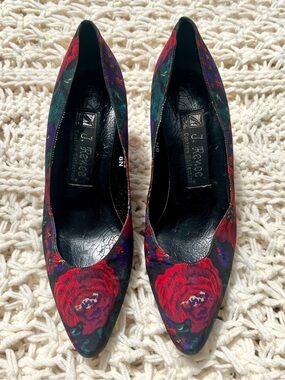 J.Renee Red Floral Pointed-Toe Pumps, Leather Sole